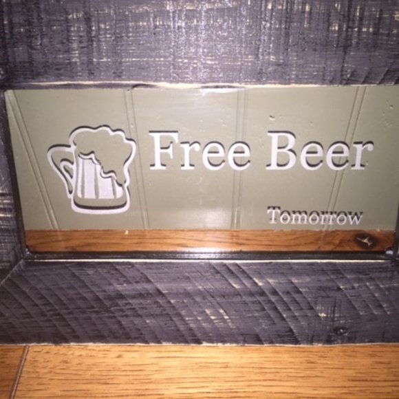 Other - Free Beer Bar Sign - Handmade etched Glass & Wood